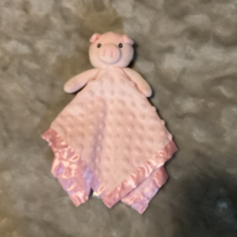Pro Goleem Pink Pig Minky Dot Lovey Security Blanket Satin Trim